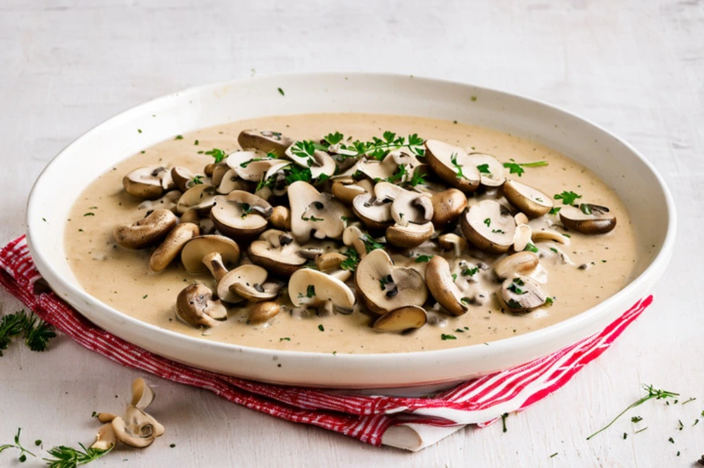 a bowl of mushroom soup