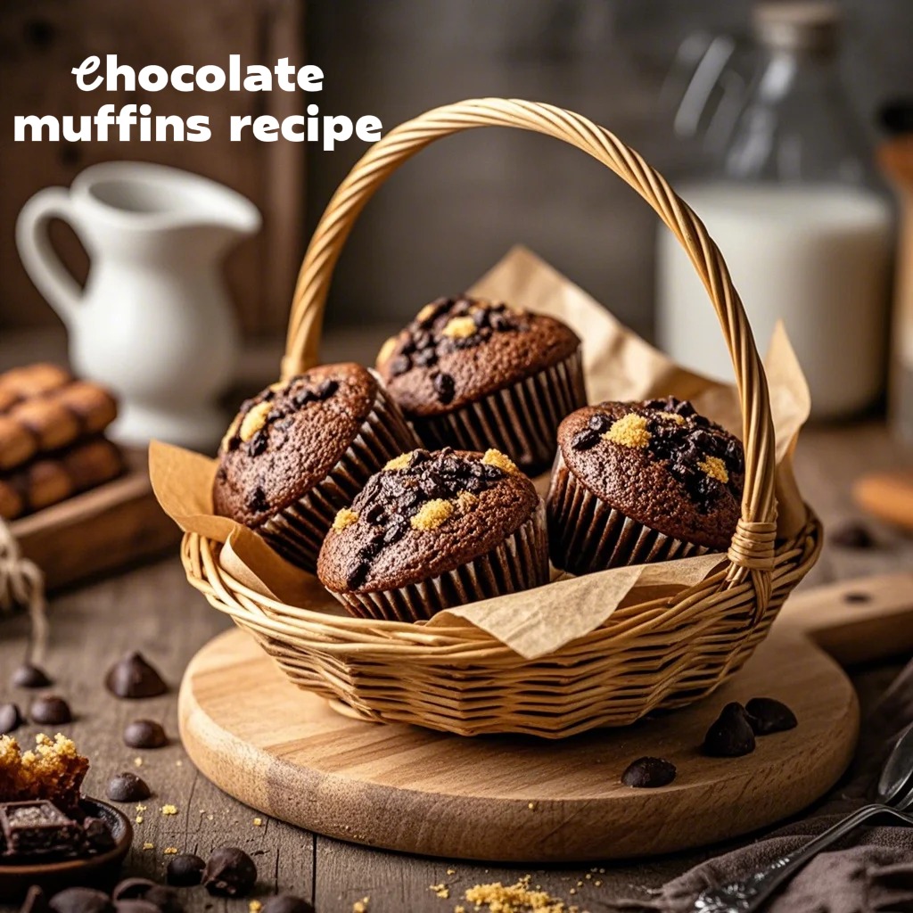 Chocolate Muffins in a basket on the table