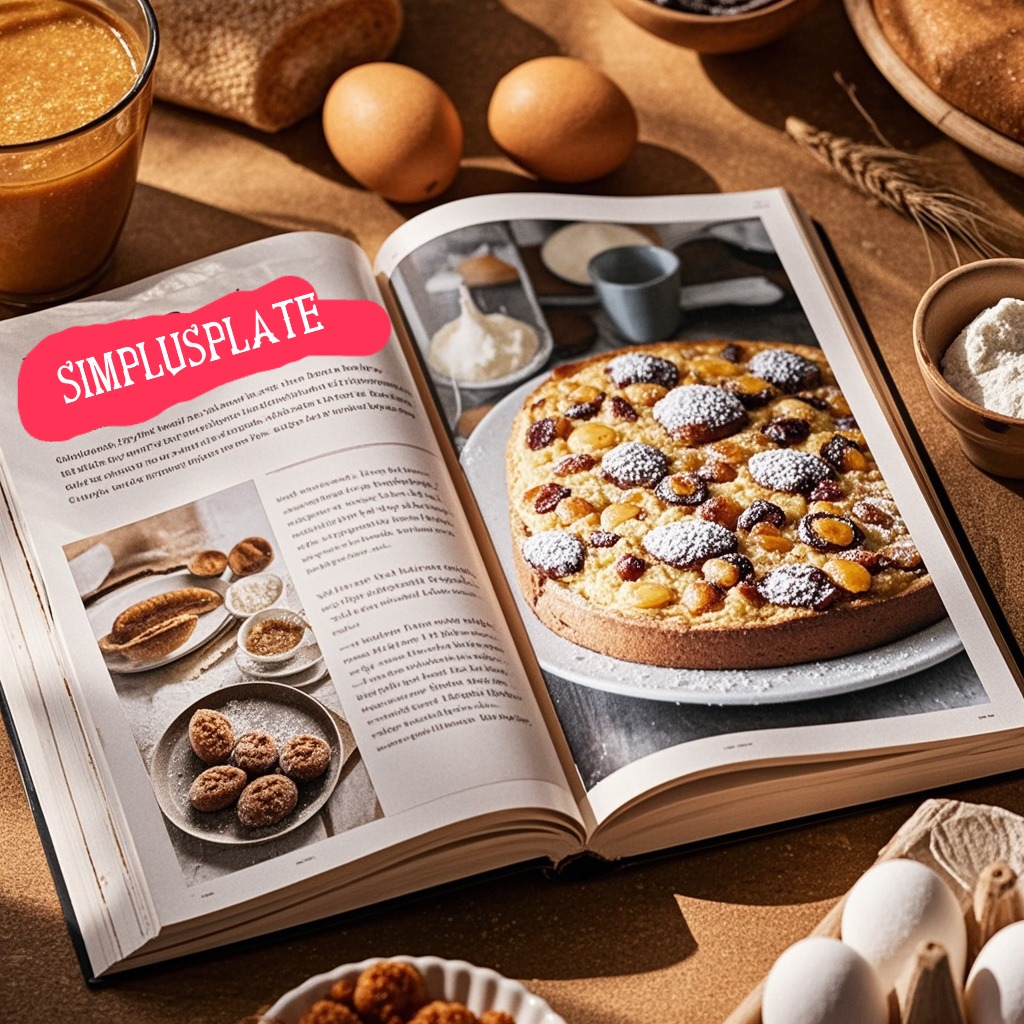 a book open on a table with food and ingredients